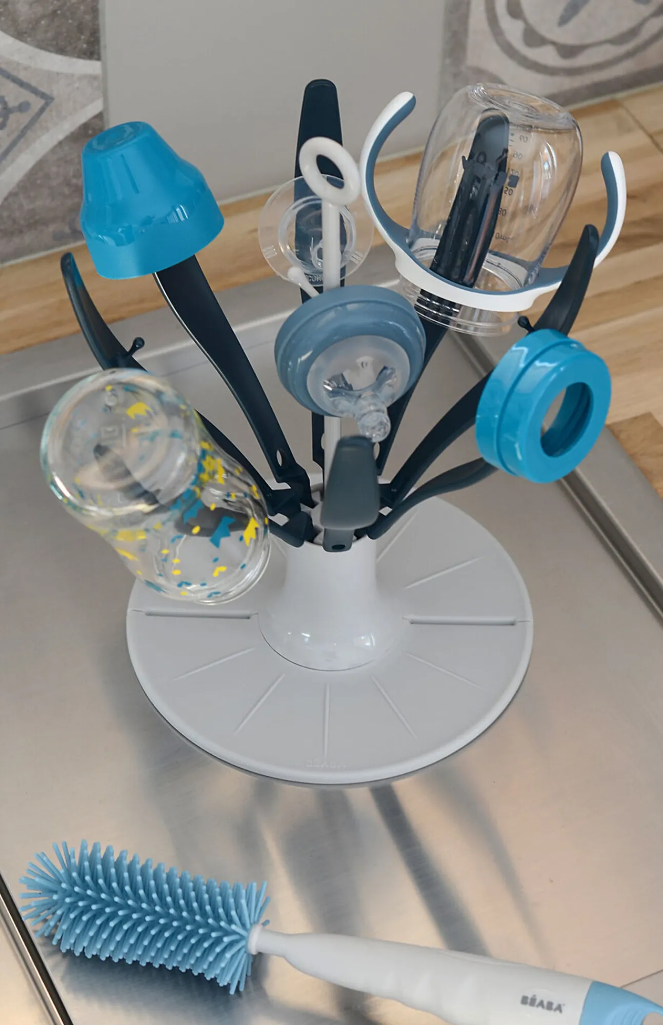 Egoutte-Biberon Pliable Flower Blue